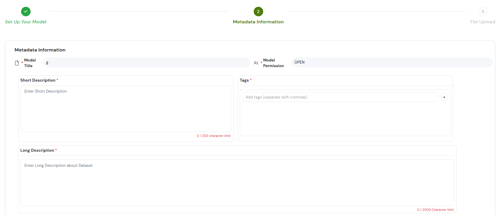 Enter Model Information