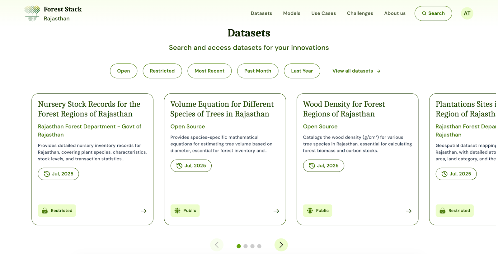 Forest Stack core features Dataset section